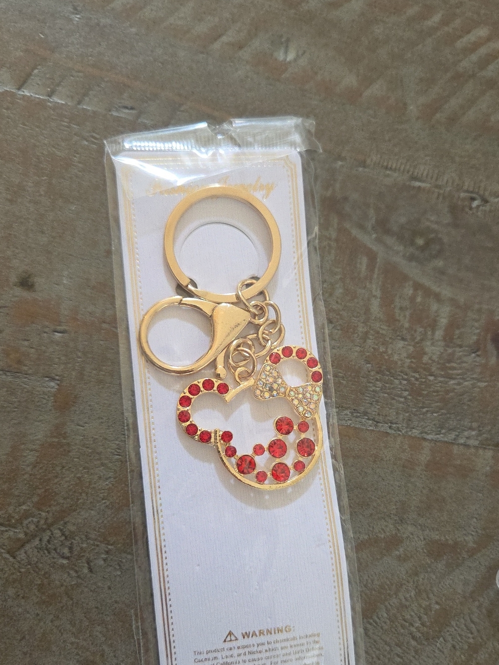 Gold Keychain with Red Crystal Minnie Silhouette